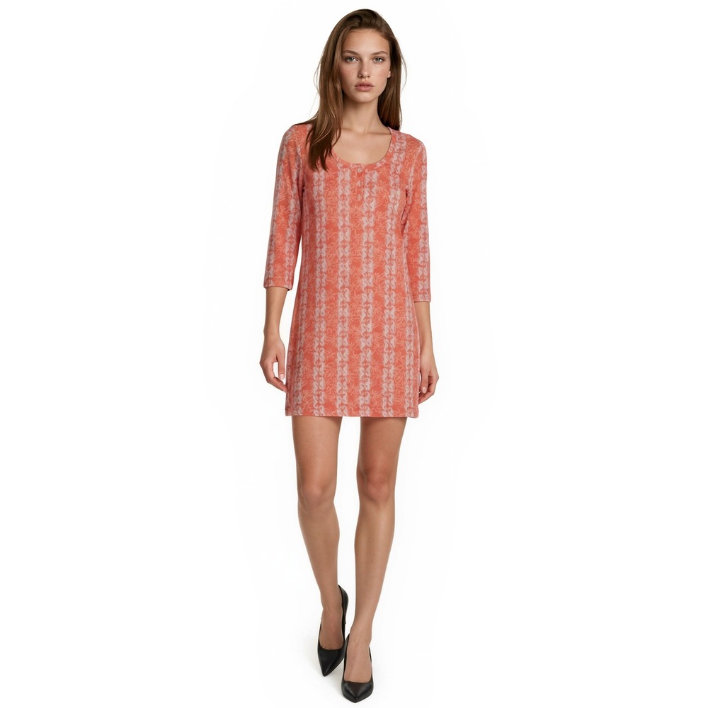 Lissa Mar Dress Women's Size 10‎ Coral Orange White Seahorse Shift 3/4 Sleeve